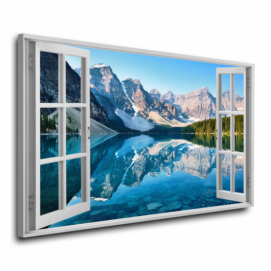 Wandbild Fenster Mountain View Blue Style