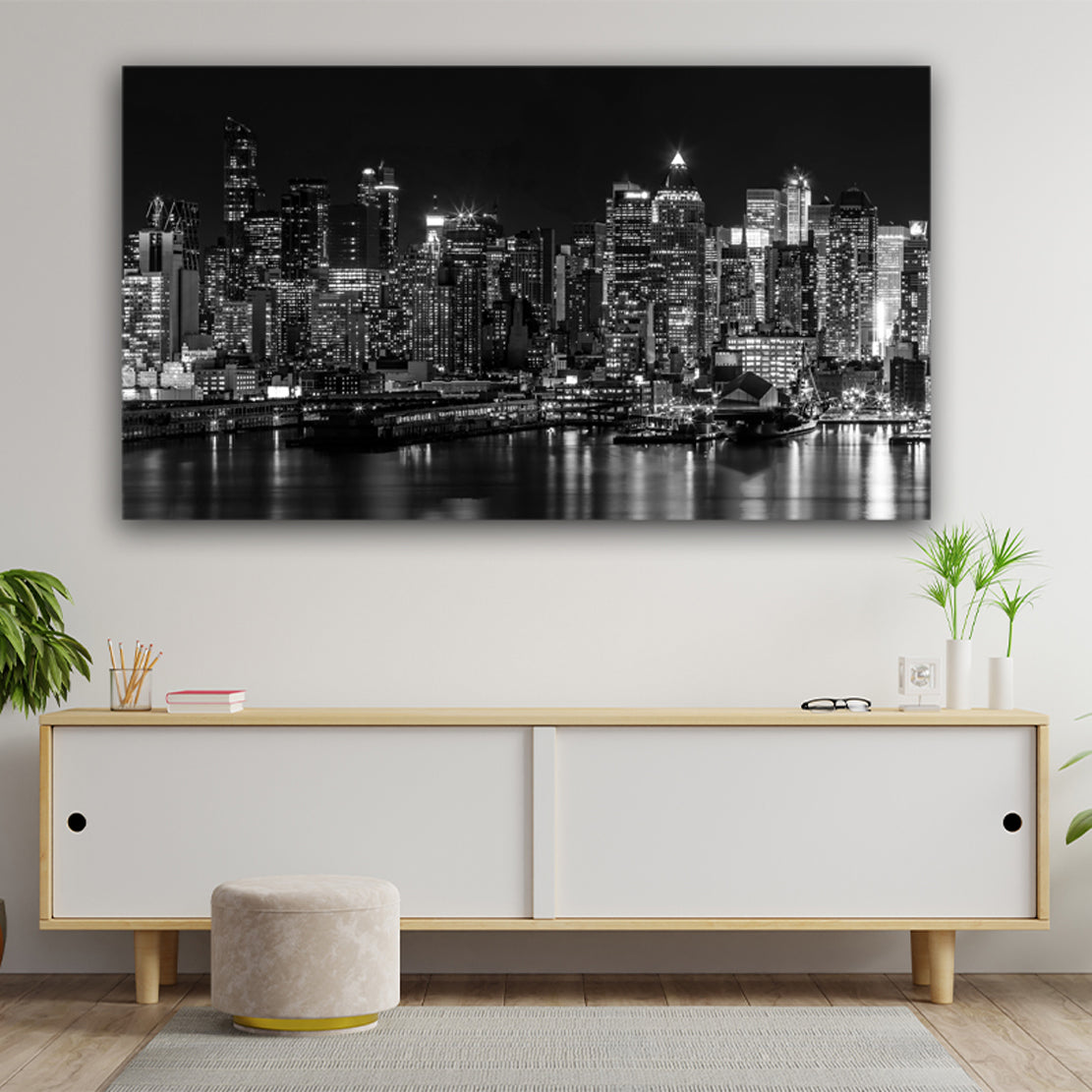 Wandbild modern schwarz weiss New York By Night