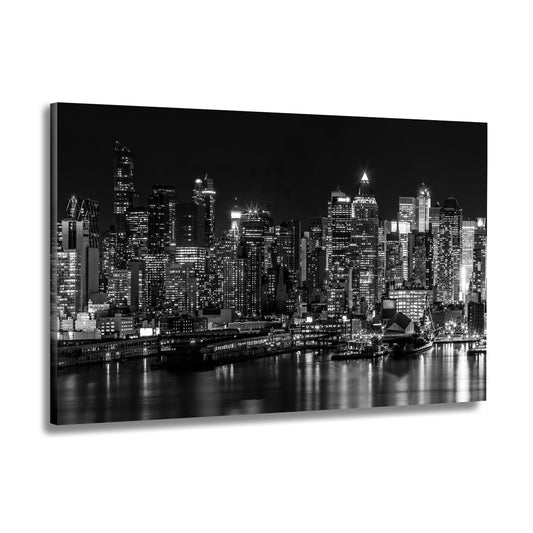 Wandbild modern schwarz weiss New York By Night