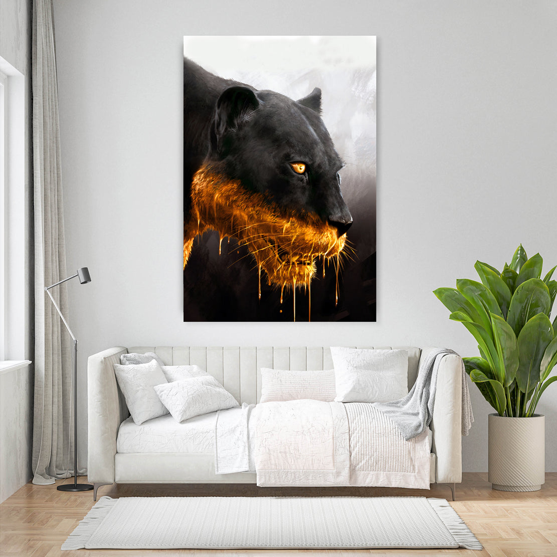 Wandbild Raubkatze schwarzer Panther Gold Style